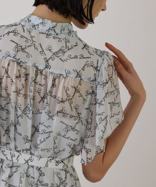 GRACE CONTINENTAL ボウタイプリーツプリントワンピース ブルー