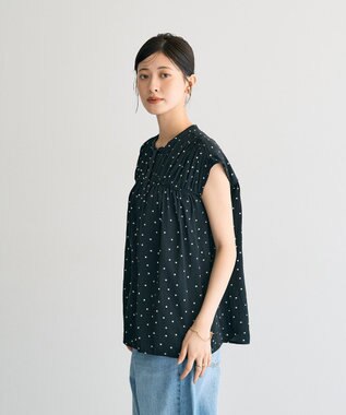 YECCA VECCA ドット柄ギャザーブラウス Camel