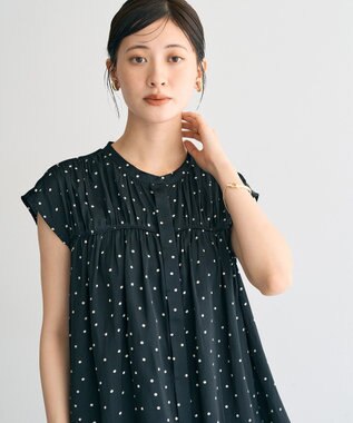 YECCA VECCA ドット柄ギャザーブラウス Camel