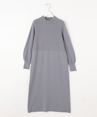 ANY SIS 【洗える】バスケット編み切替えニット ワンピース ブルーグレー