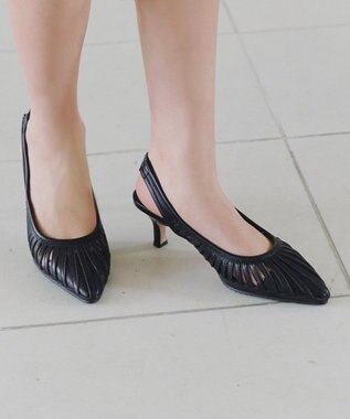 Tiaclasse 【小倉優子さん着用・フラット&ヒール2TYPE】ケージデザインシアーパンプス ヒール：ブラック