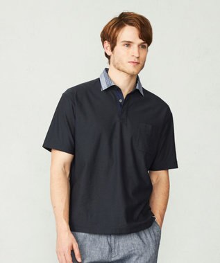 JOSEPH ABBOUD MOUNTAIN 【SPACE／UNISEX】オーガニックコットンスラブプレーティング天竺 ポロシャツ ネイビー系