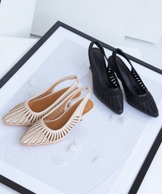 Tiaclasse 【小倉優子さん着用・フラット&ヒール2TYPE】ケージデザインシアーパンプス ヒール：アイボリー