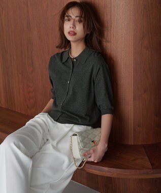 23区 L 【洗える/吊り干しOK】ヴィスコースストレッチ ポロニット カーディガン グレー系