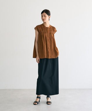 YECCA VECCA ドット柄ギャザーブラウス Camel