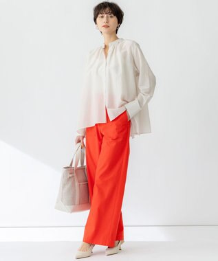 23区 【洗える】スラブツイルストレッチ ワイド パンツ レッド系