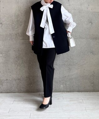 #Newans バックペプラムダブルフェイスジレ ネイビー