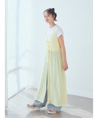 earth music&ecology フラワーレースキャミワンピース Yellow