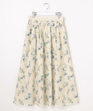 自由区 L エアリーローン花柄プリント スカート ベージュ×ブルー