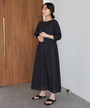 CRAFT STANDARD BOUTIQUE インド製 ハーフスリーブシャーリングワンピース Black