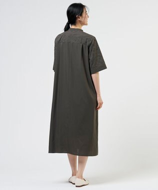 J.PRESS LADIES L 【WEB限定カラーあり】エンブロイダリー シャツ ワンピース ダークブラウン系