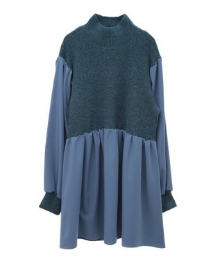 Green Parks ａ．布帛切り替えニットミニワンピース Blue
