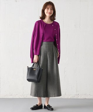 ANY 【洗濯機可能/ウエストゴム】ライトツイード ワイドパンツ ライトグレー