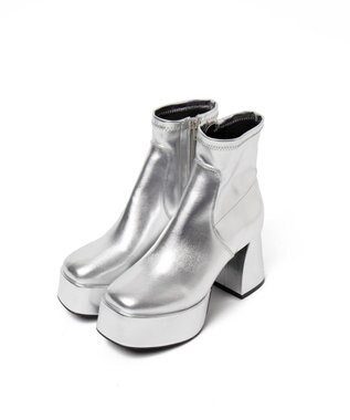 WEGO ストーム付きワイドヒールショートブーツ シルバー