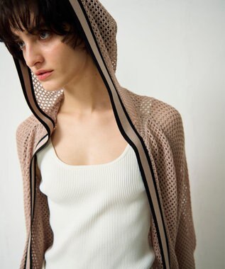 GRACE CONTINENTAL メッシュラインニットフーディ ベージュ