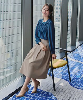 Tiaclasse 【洗える】メランジツイルフレアスカート ベージュ