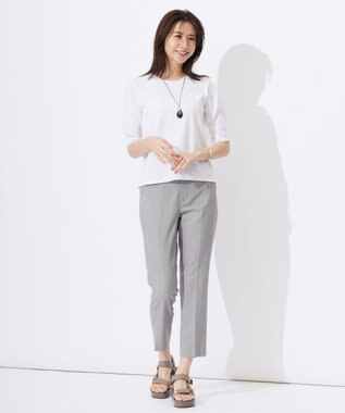 J.PRESS LADIES S 【洗える】シャークスキン テーパード パンツ ライトグレー系