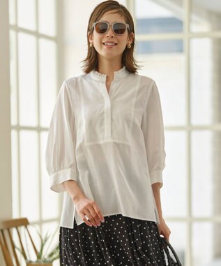 組曲 【WEB限定】ナイロンレーヨン スキッパーブラウス アイボリー系