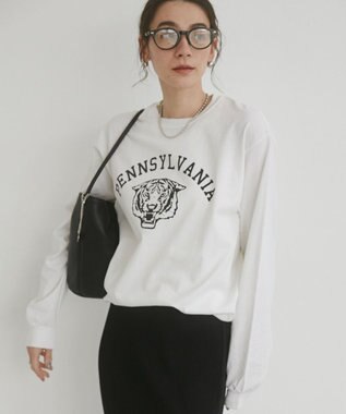 WEGO 【ANGIE VINTAGE】GILDAN カレッジロゴ オーバーサイズ プリント ロンT ホワイトその他