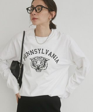 WEGO 【ANGIE VINTAGE】GILDAN カレッジロゴ オーバーサイズ プリント ロンT ホワイトその他