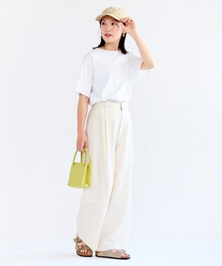 UNFILO L シアーワイドパンツ ベージュストライプ