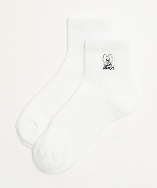 WEGO 手描き風刺繍アンクルパイルソックス 柄1