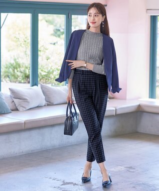 Tiaclasse 【安田美沙子さん着用・洗える】T/R両面起毛ストレッチパンツ ネイビーチェック