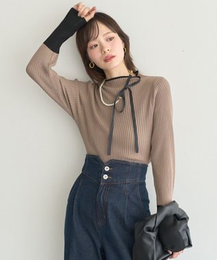 earth music&ecology ハイネックリブニットプルオーバー Mocha