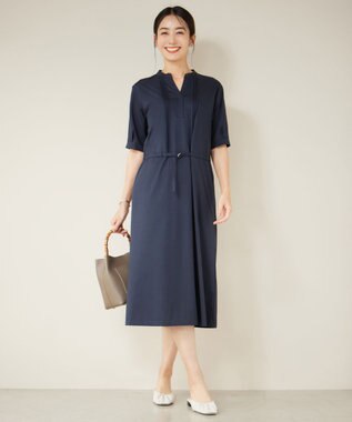 J.PRESS LADIES L 【接触冷感・洗える】プレーティングジャージー ワンピース ネイビー系
