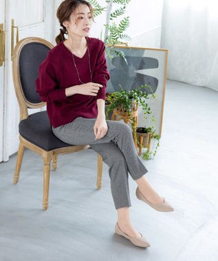 Tiaclasse 【安田美沙子さん着用・洗える】T/R両面起毛ストレッチパンツ ヘリボーングレー