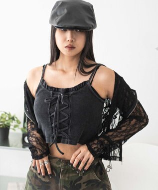 WEGO レースアップデザインキャミ スミクロ