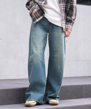 WEGO 【ウエスト調整可/SMLサイズ展開】ローライズカバーフィットフレアデニムパンツ デニム中濃加工色