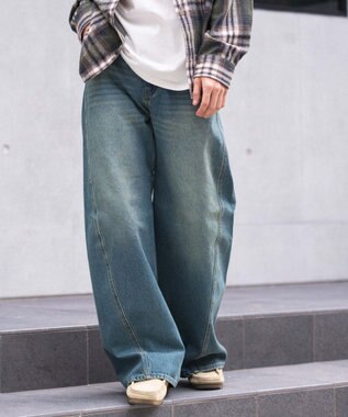 WEGO 【ウエスト調整可/SMLサイズ展開】ローライズカバーフィットフレアデニムパンツ デニム中濃加工色