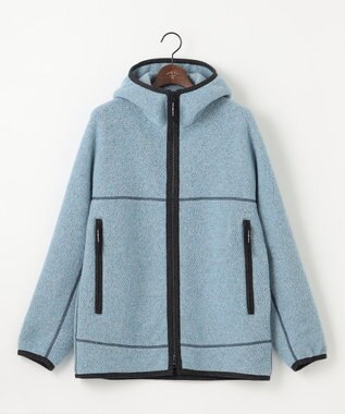 JOSEPH ABBOUD MOUNTAIN 【軽量/リサイクルウール使用】ヘリンボンウールフリース フーディ サックスブルー系