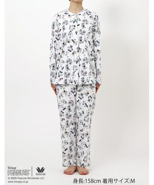 WACOAL ワコール_リラックス＆スリープ パジャマ 長袖 長ズボン 綿100%(本体) PEANUTS スヌーピー レディース FDX553 /ワコール ホワイト