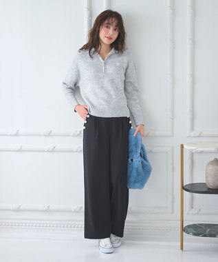 Feroux 【古畑星夏さん着用】パールポイントハイウエストセミワイド パンツ ブラック系