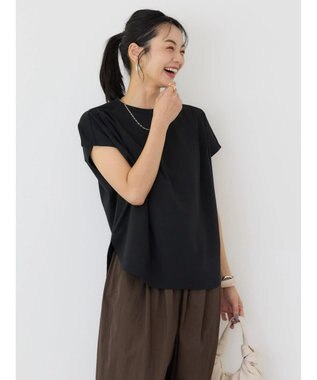 AMERICAN HOLIC 接触冷感フレンチスリーブタックポンチプルオーバー Black