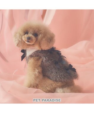 PET PARADISE cherircouture メニーリボンファーベスト 《グレー》 小型犬