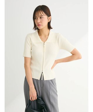 Green Parks ５分袖衿付きＺｉｐプルオーバー Ecru