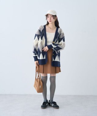 earth music&ecology ループ編みアーガイルカーディガン Navy