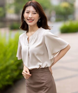 ANY SIS 【接触冷感・吸水速乾・UVカット】サラキレイ スキッパー ブラウス アイボリー