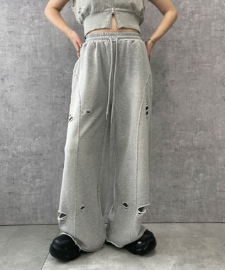  【ウエストゴム】ヴィンテージウォッシュスウェットワイドパンツ
