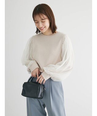 Green Parks 袖チュールドッキングリブプルオーバー Light Beige