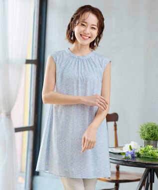 Tiaclasse 【洗える】体型カバーも叶うAラインギャザーチュニック サックス