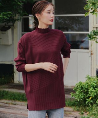 Tiaclasse 【新色追加・洗える】ランダムリブ編みドルマンニットチュニック ボルドー