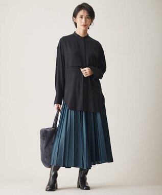 ICB 【洗える】レザーライクプリーツ スカート ダルブルー系