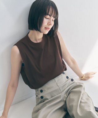 UNFILO ドライタッチフライス ノースリーブ Tシャツ ブラウン