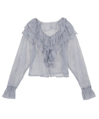 earth music&ecology ＳＥＴ２点ラッフルレースブラウス＋キャミソール Grayish Blue