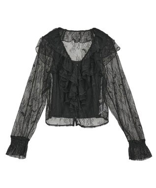 earth music&ecology ＳＥＴ２点ラッフルレースブラウス＋キャミソール Black