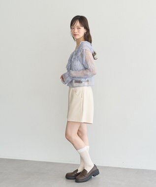 earth music&ecology ＳＥＴ２点ラッフルレースブラウス＋キャミソール Grayish Blue